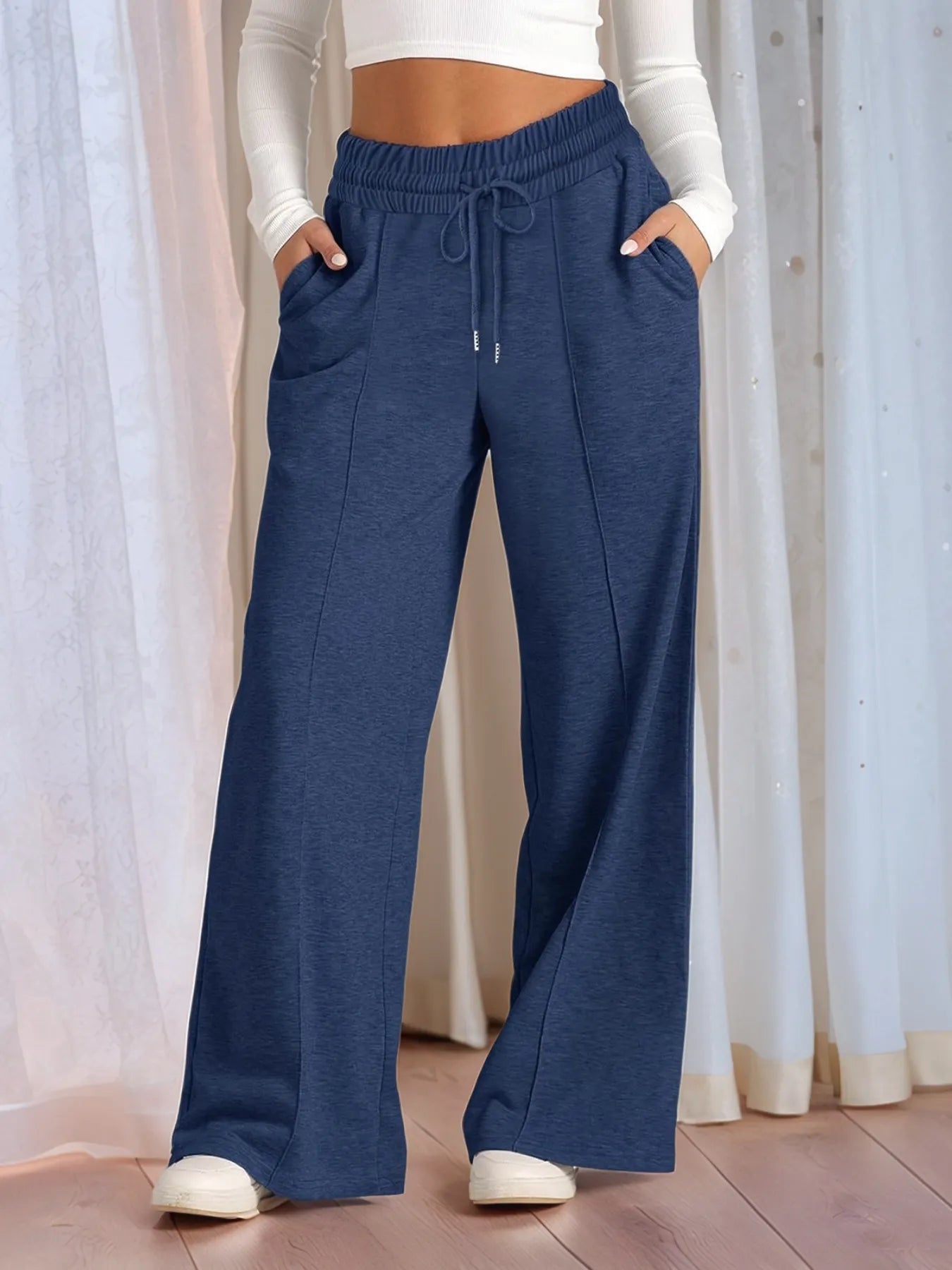 Drawstring Relaxed Wide Leg Pants