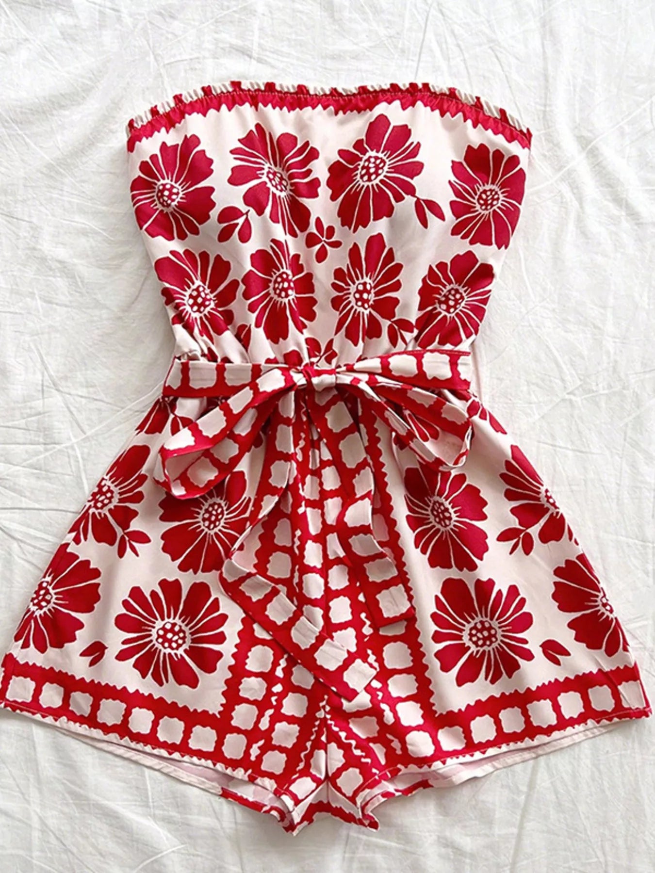 Strapless Tie-Waist Romper