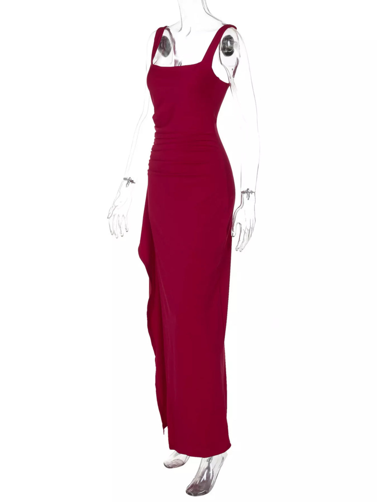 Ruched Slit Square Neck Maxi Dress