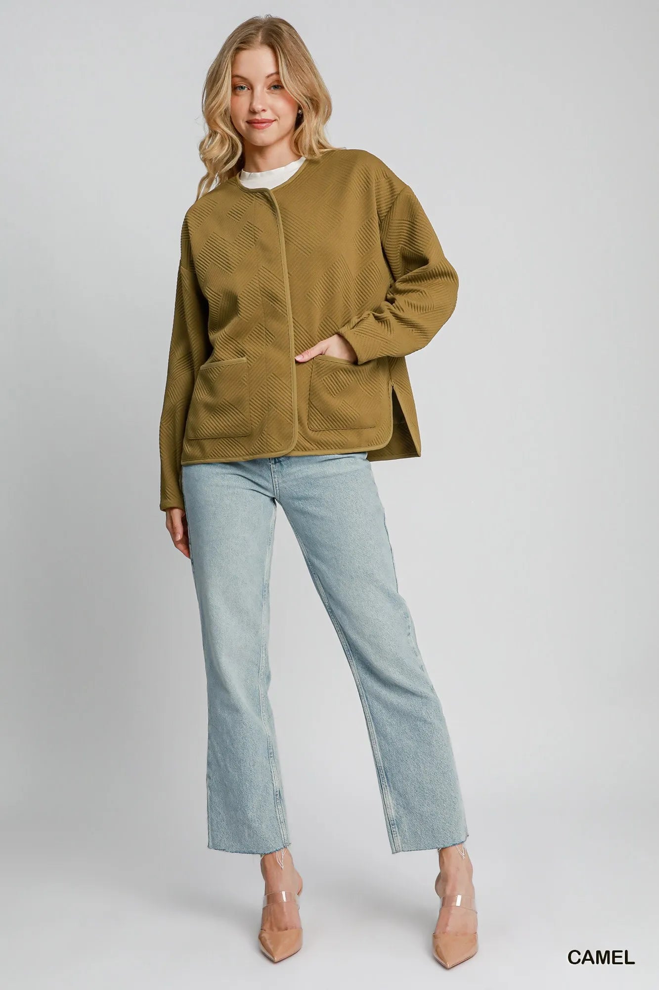 Umgee Textured Jacquard Jacket in Camel