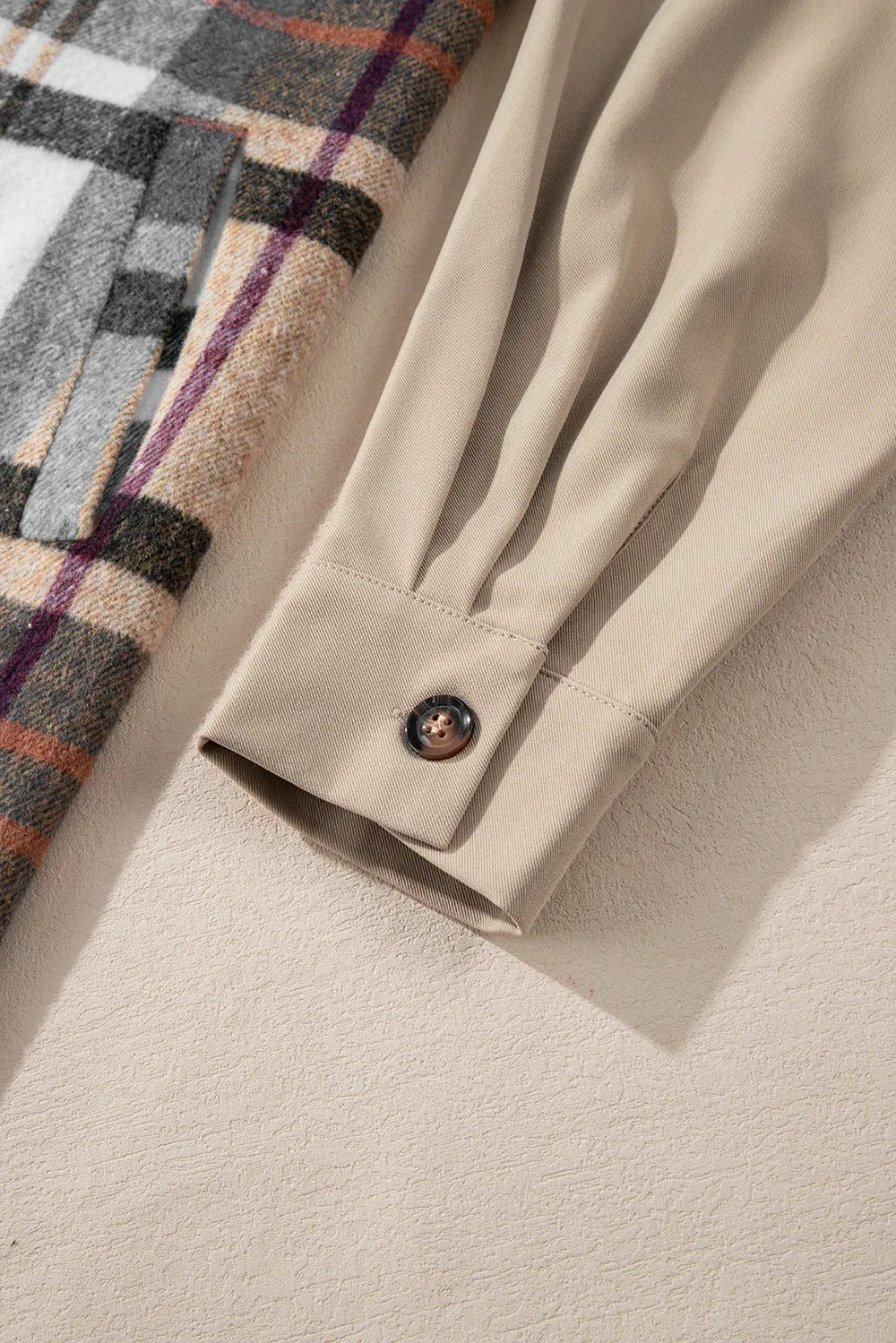 Pocketed Plaid Long-Sleeve Mini Shirt Dress in Khaki