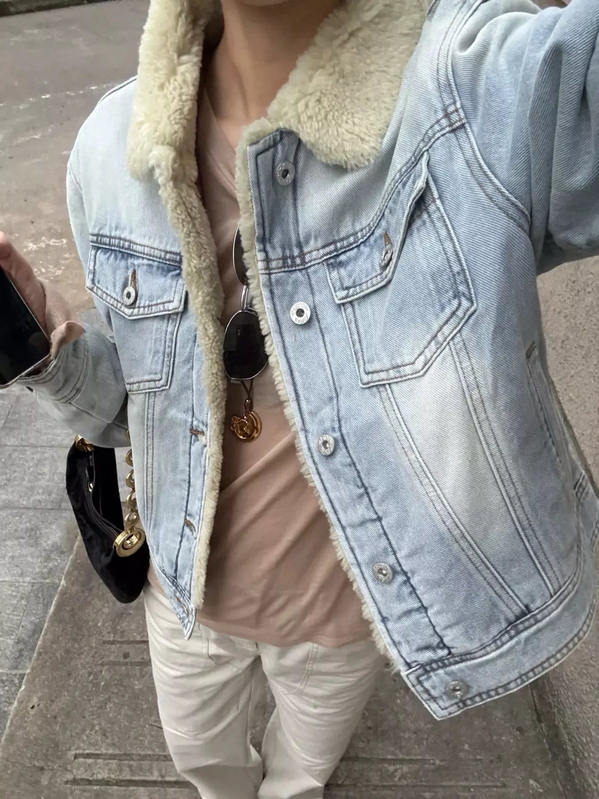 Red Plaid Sherpa-Lined Denim Jacket in Red-Plaid