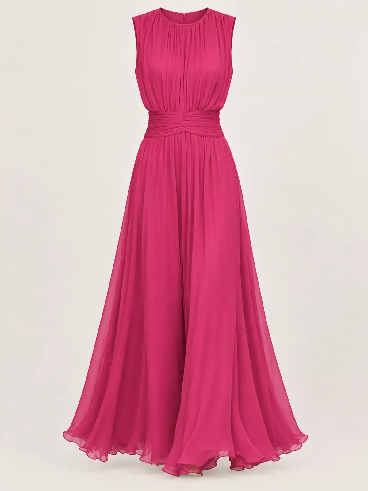 Sleeveless Ruched Chiffon Maxi Dress