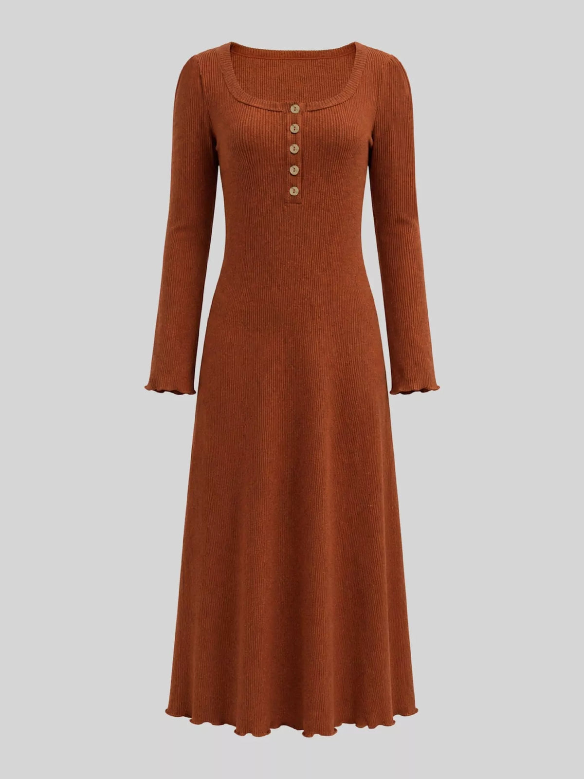 Button-Front Ribbed Knit Maxi Dress