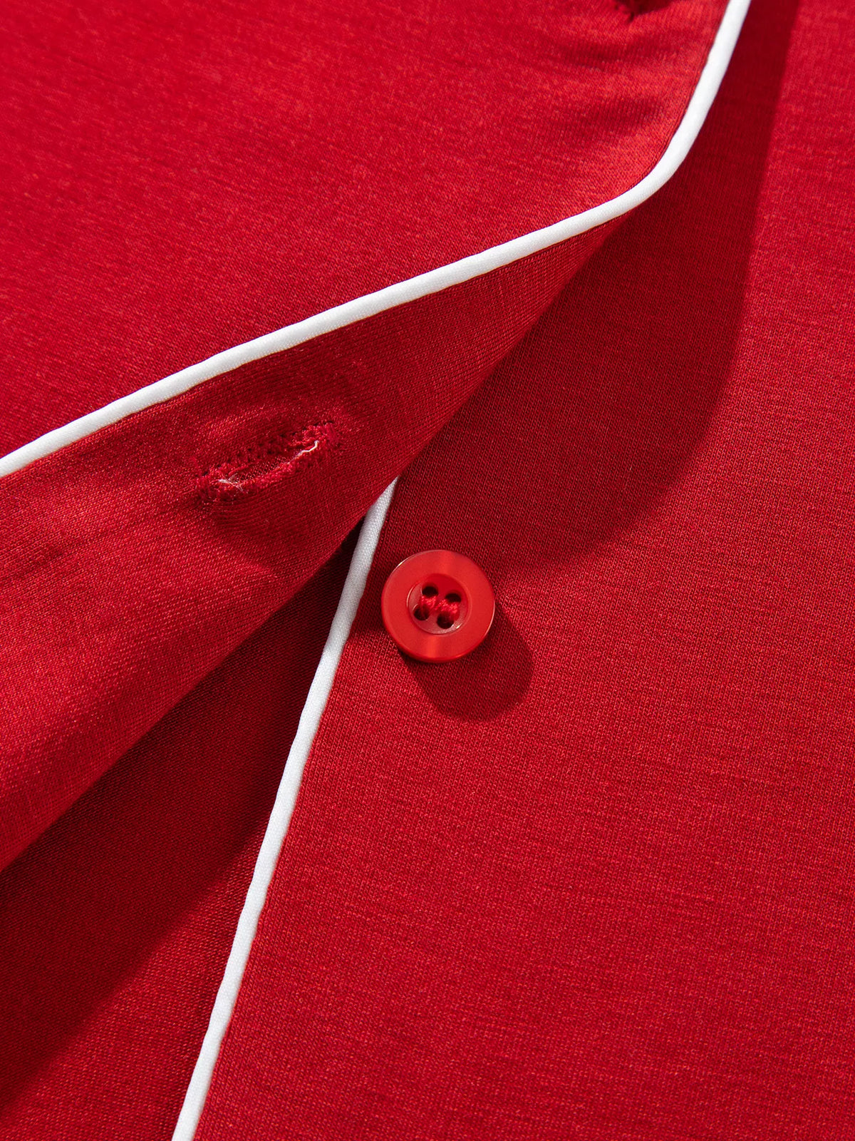 Bow Pocket Long Sleeve Pajama Set in Deep Red
