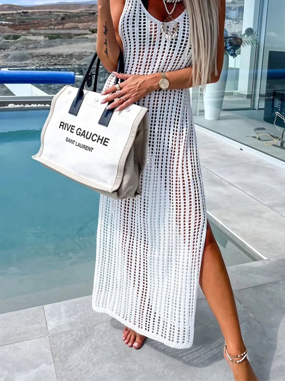 Openwork Cutout Wide Strap Dress