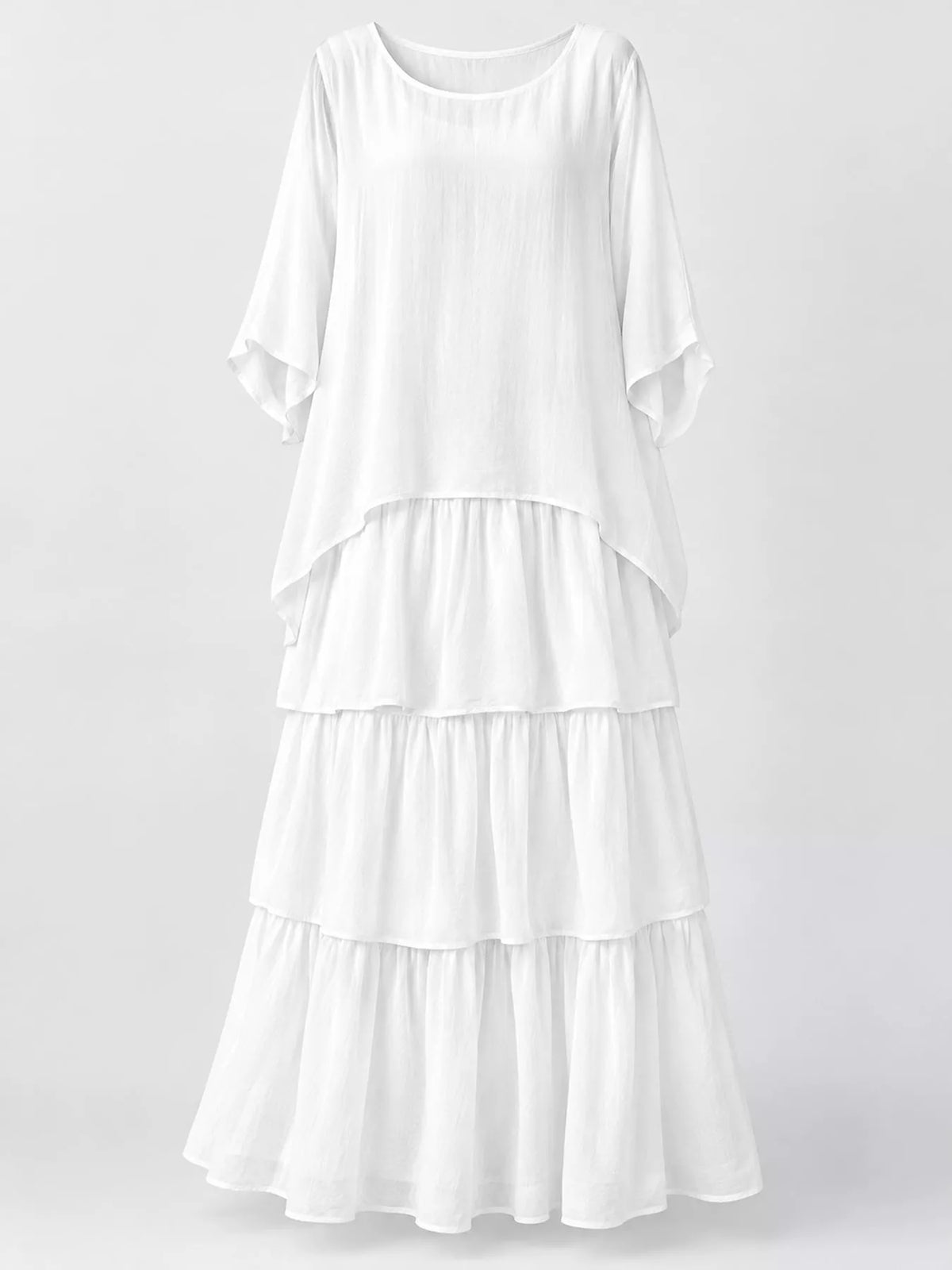 Layered Batwing-Sleeve Tiered Maxi Dress