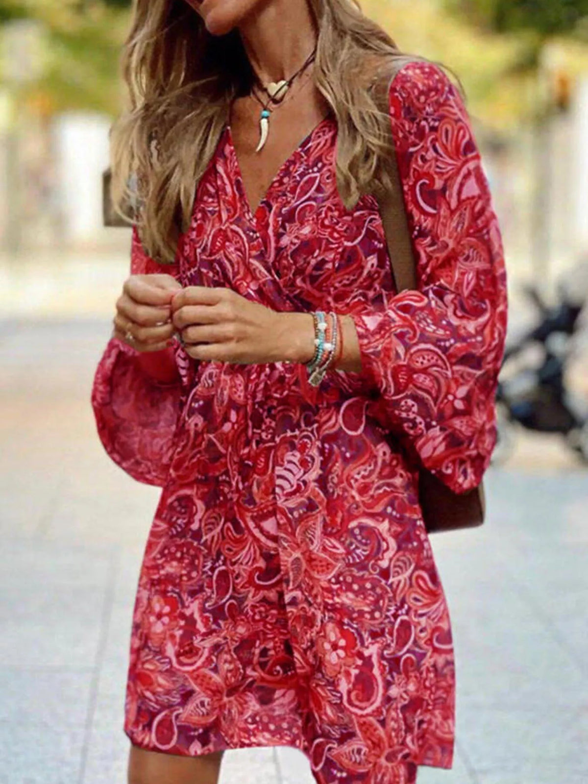 Paisley Print Long Sleeve Mini Dress