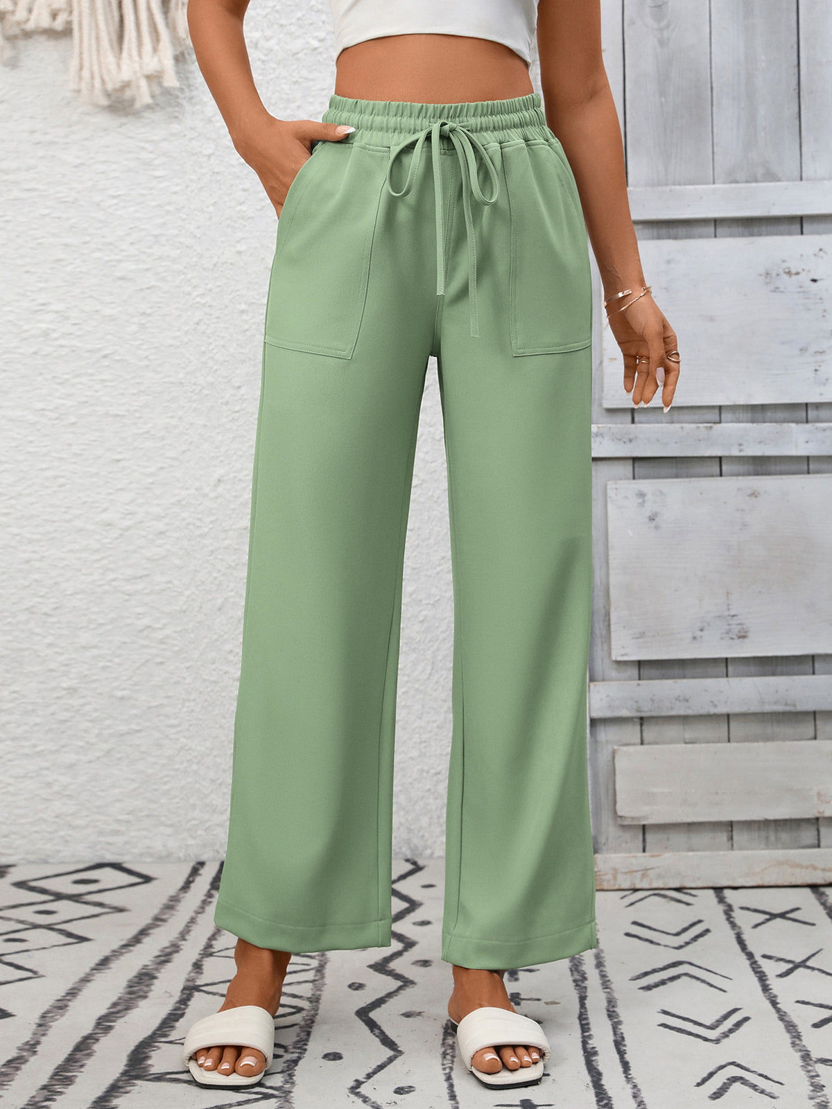 Casual Drawstring Wide-Leg Pants