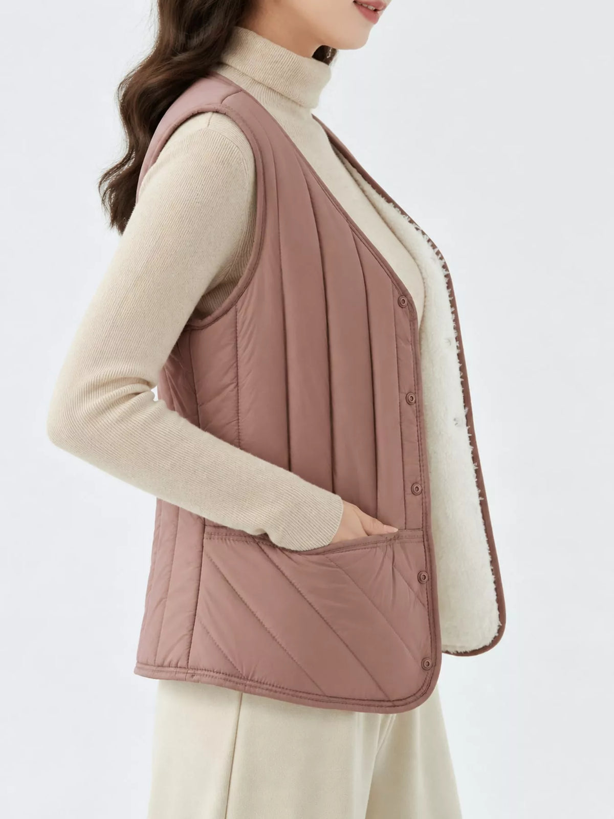 Quilted Button-Up Vest Coat