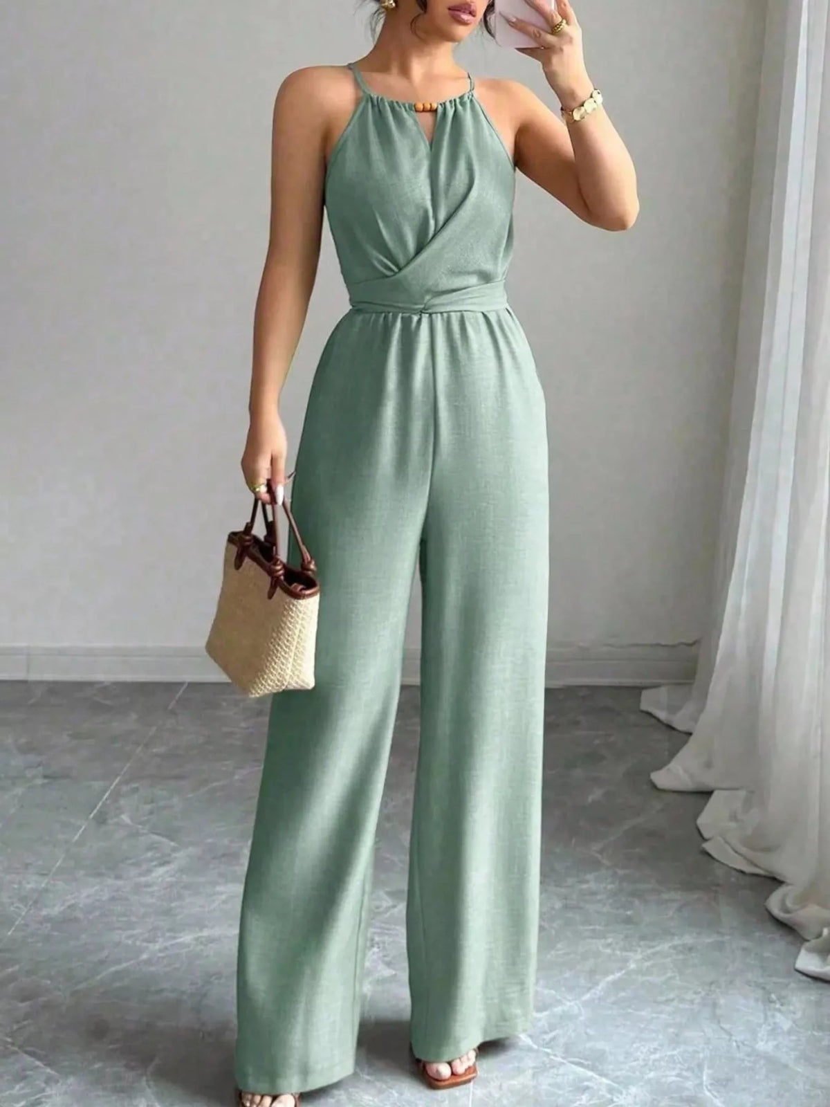 Sleeveless Tie Waist Wide-Leg Jumpsuit
