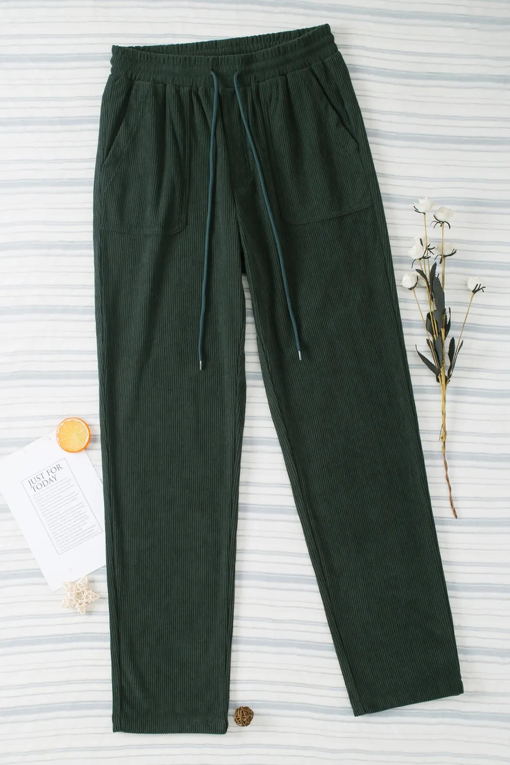 Drawstring Straight Leg Pants with Pockets