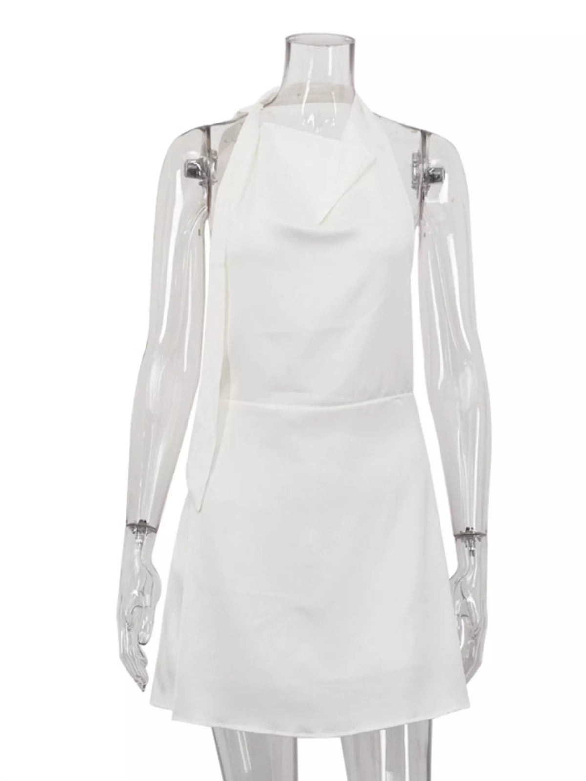 Halter Neck Mini Dress in Beige