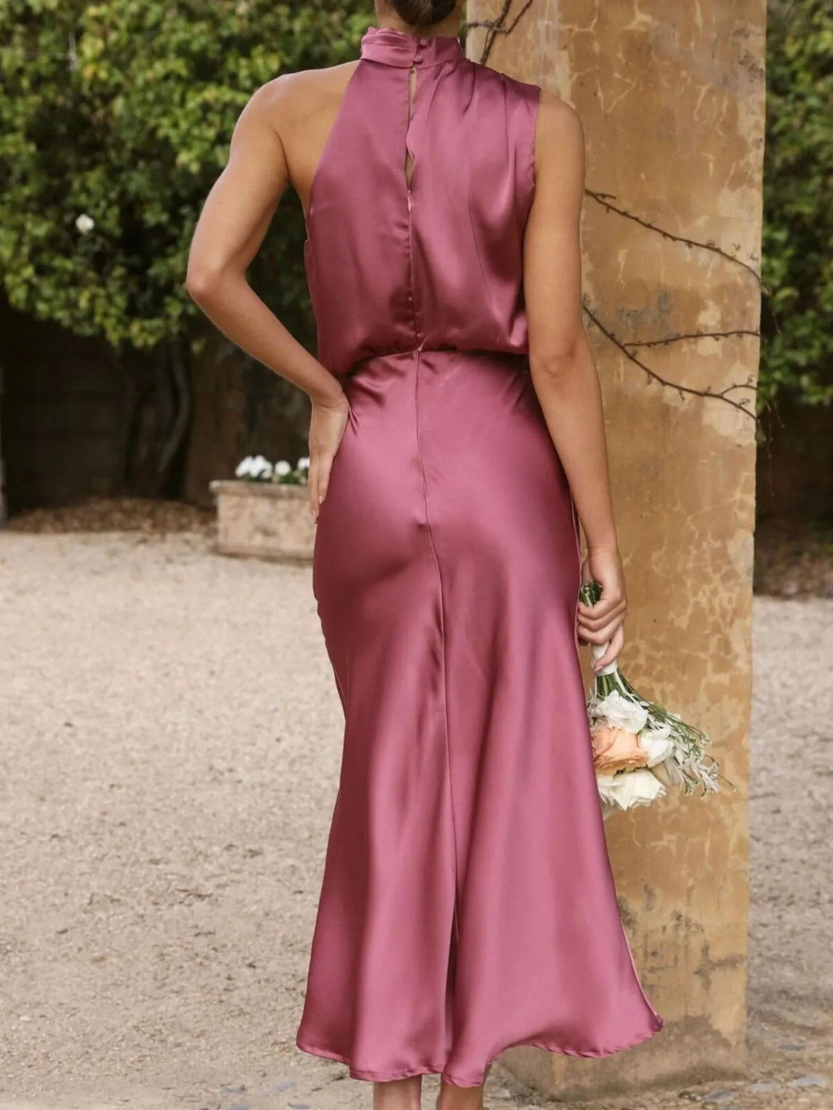 Twisted Asymmetrical Ruched Midi Dress