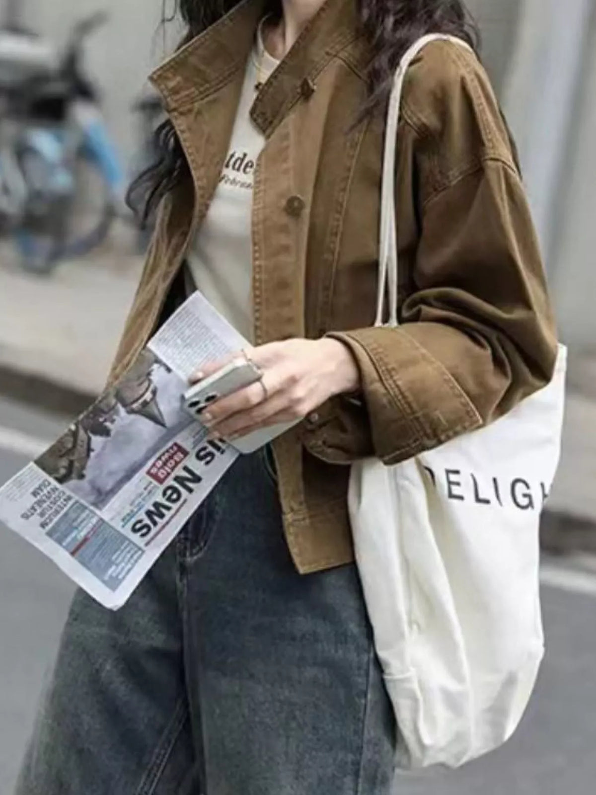 Button-Up Dropped-Shoulder Denim Jacket