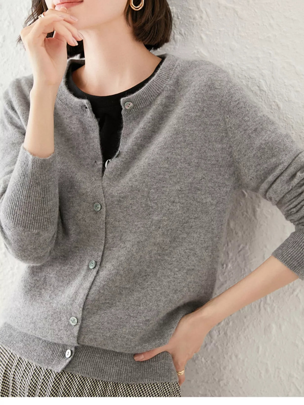 Crew Neck Button-Down Cardigan