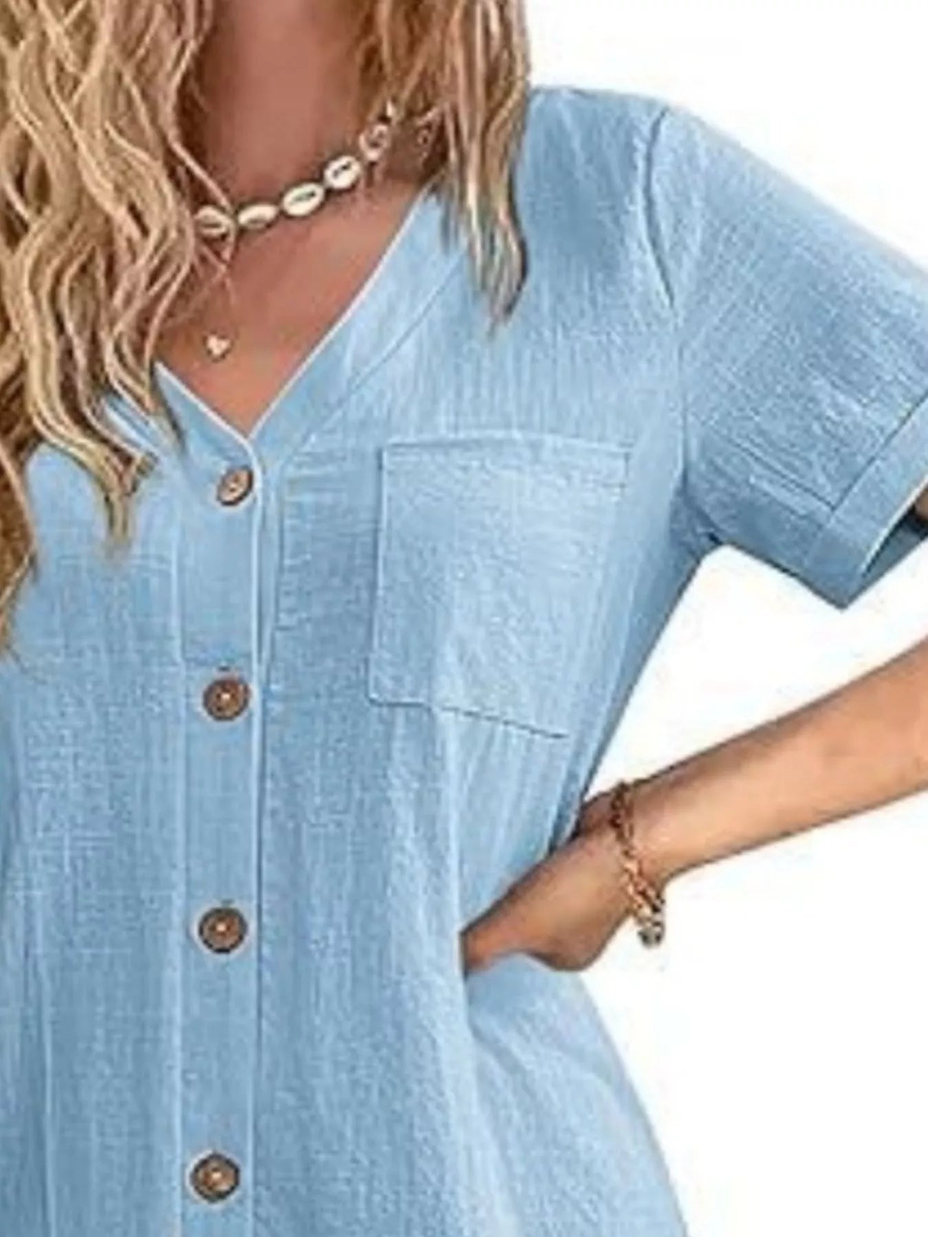 Button-Down Ruffle Hem Mini Dress