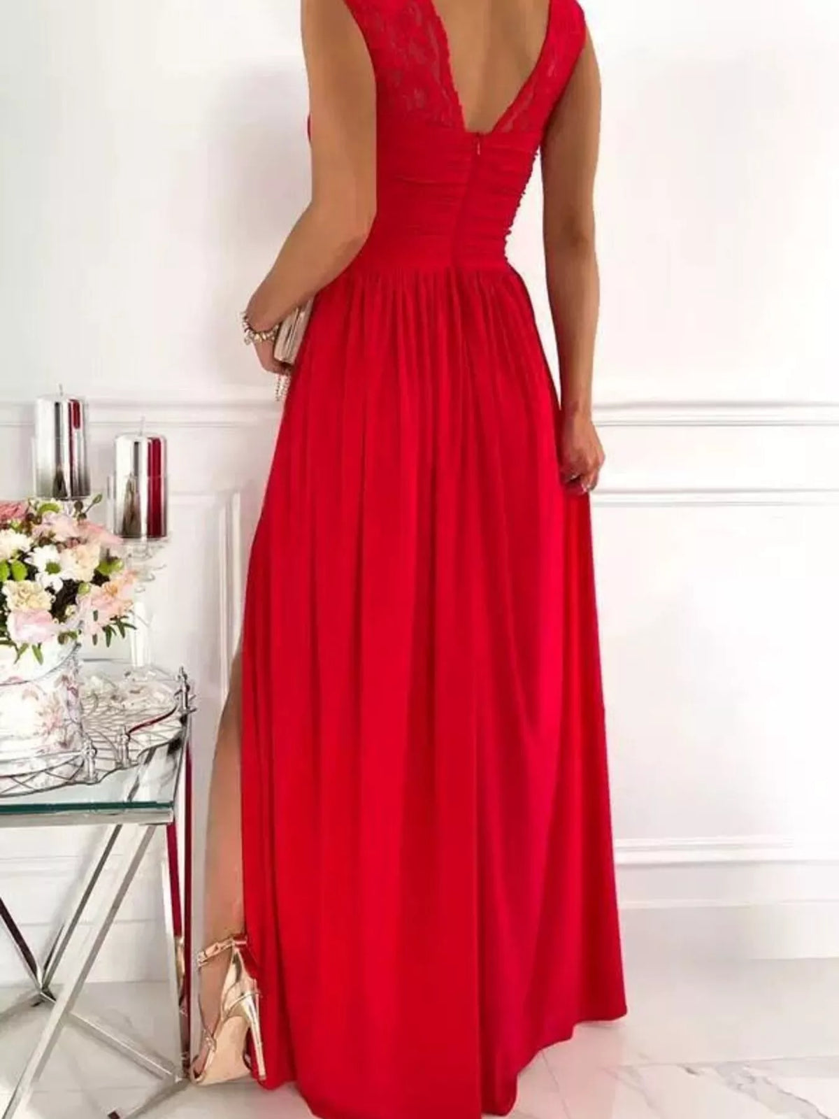 Lace Detail High Slit Maxi Dress
