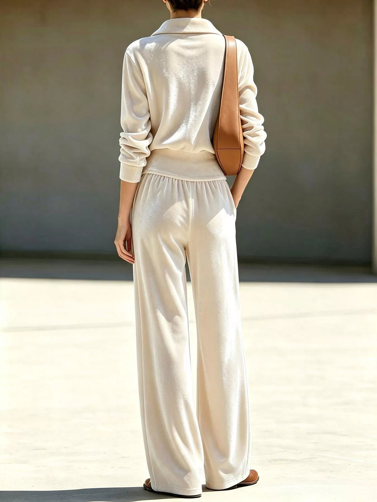 Half-Zip Sweatshirt and Wide-Leg Pants Set