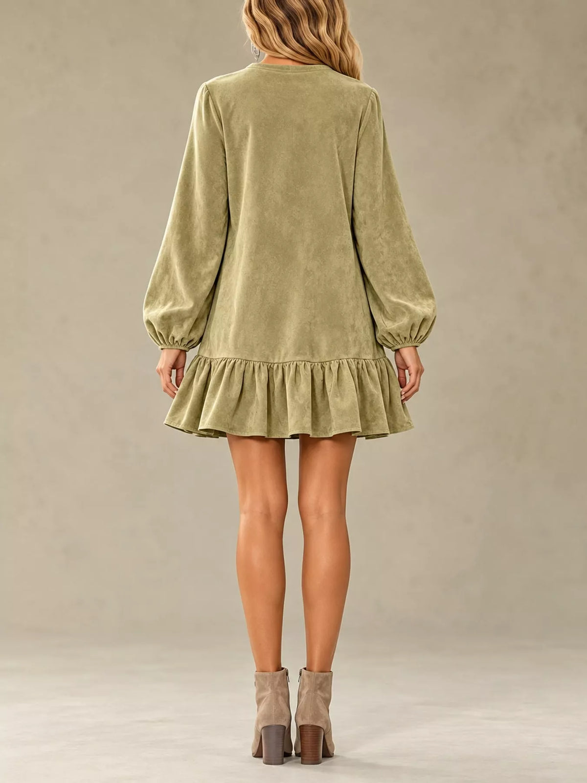 Quarter-Zip Ruffle Hem Mini Dress