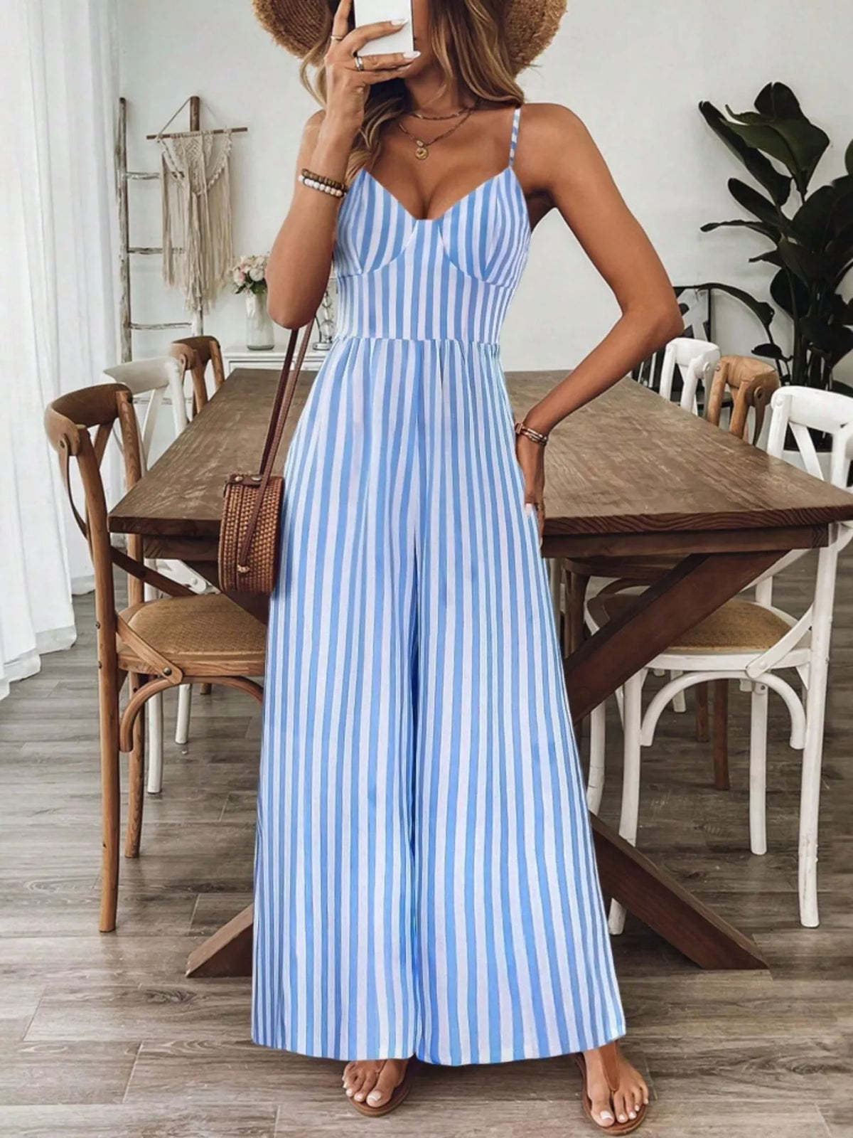 Backless Spaghetti Strap Wide Leg Jumpsuit