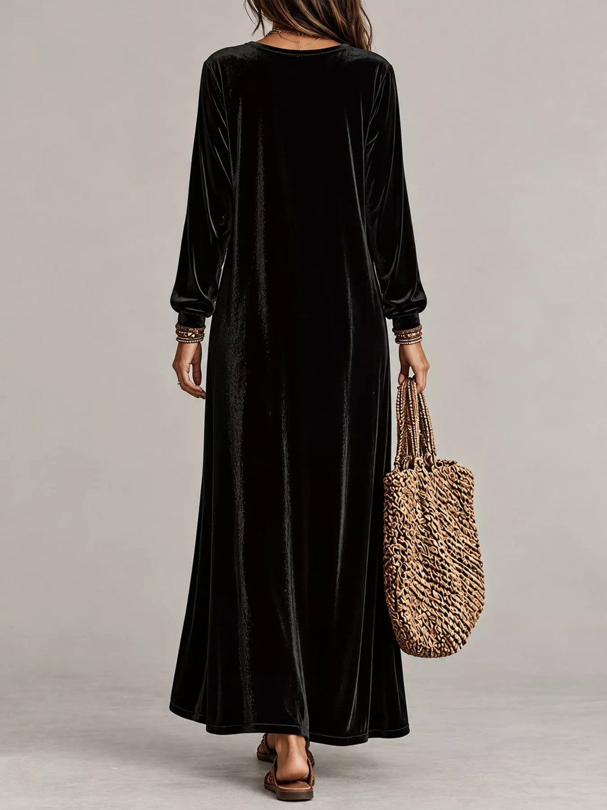 Velvet Long-Sleeve Maxi Dress