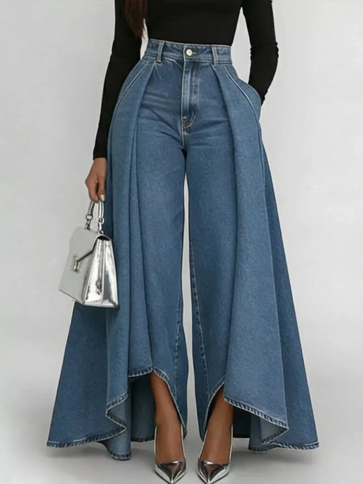 High-Waisted Wide-Leg Jeans in Peacock Blue in Peacock  Blue by Kaelinne