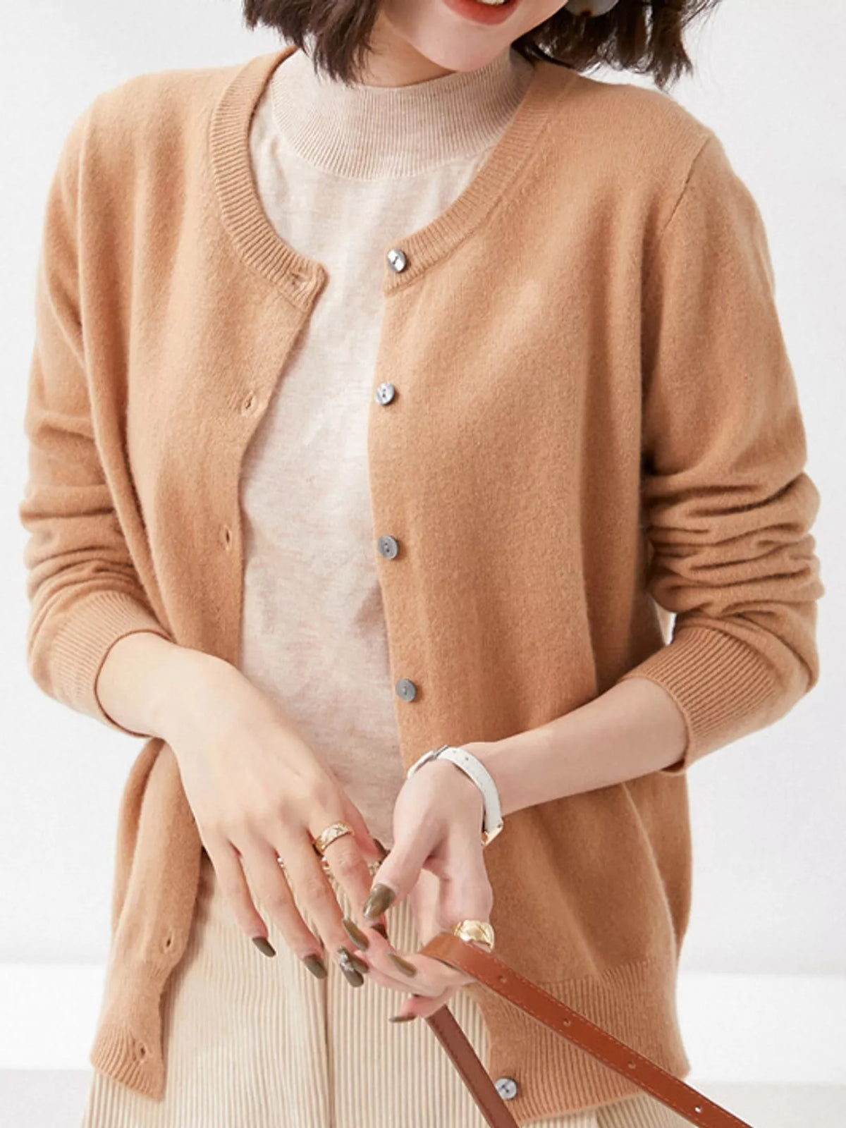 Crew Neck Button-Down Cardigan