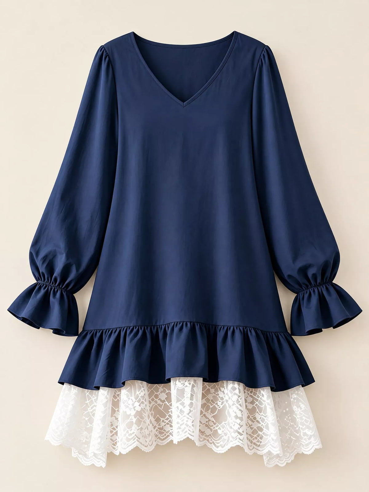 Lace Hem Flounce Sleeve Dress