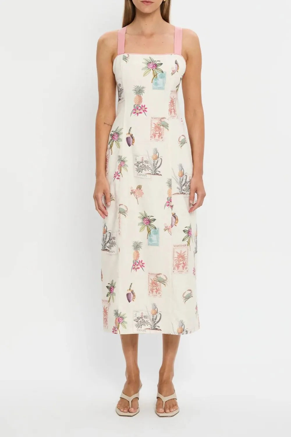 Crisscross Back Square Neck Midi Dress in Floral