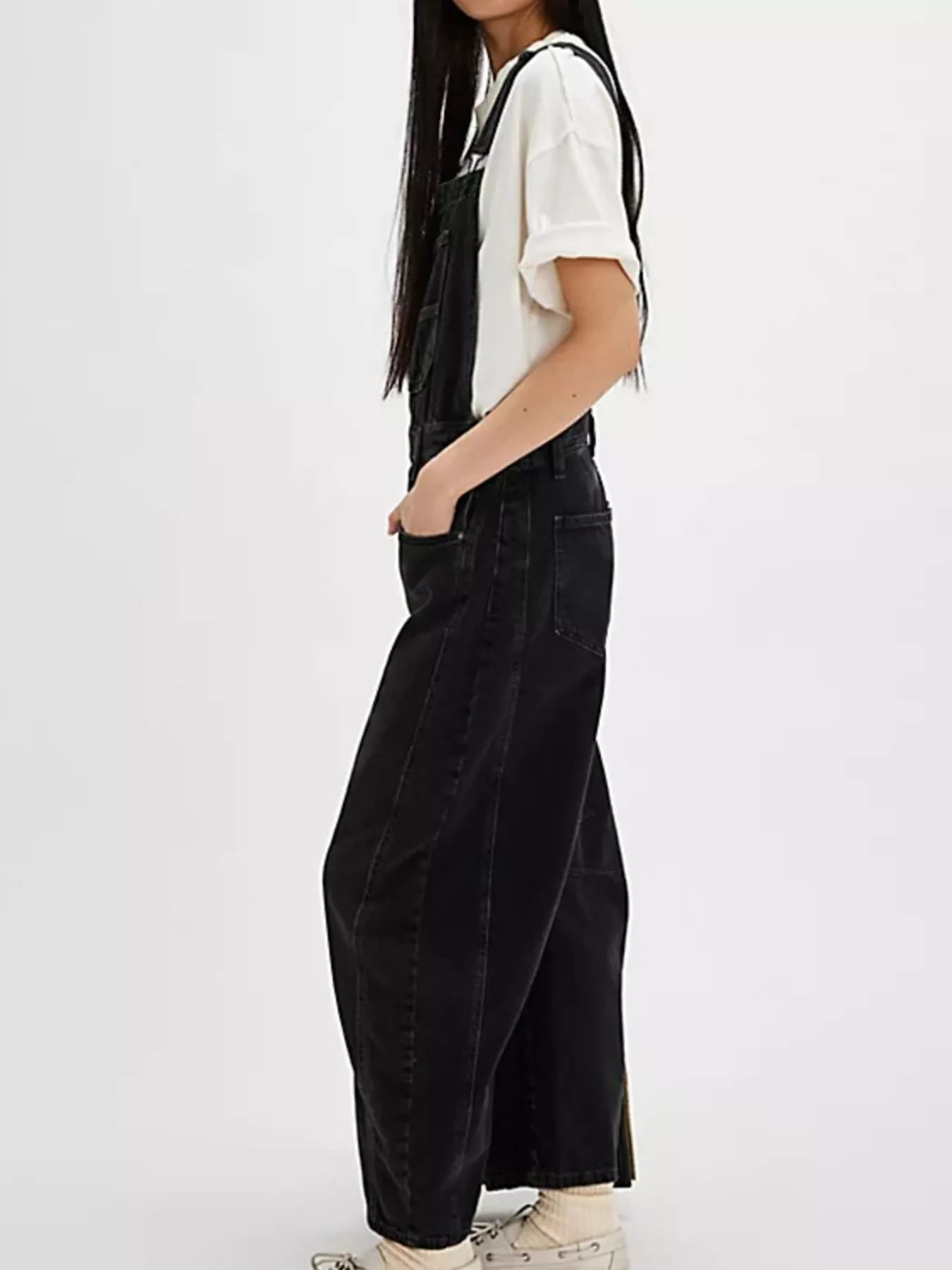 Wide Strap Wide Leg Denim Overalls by Dreamy Drapes