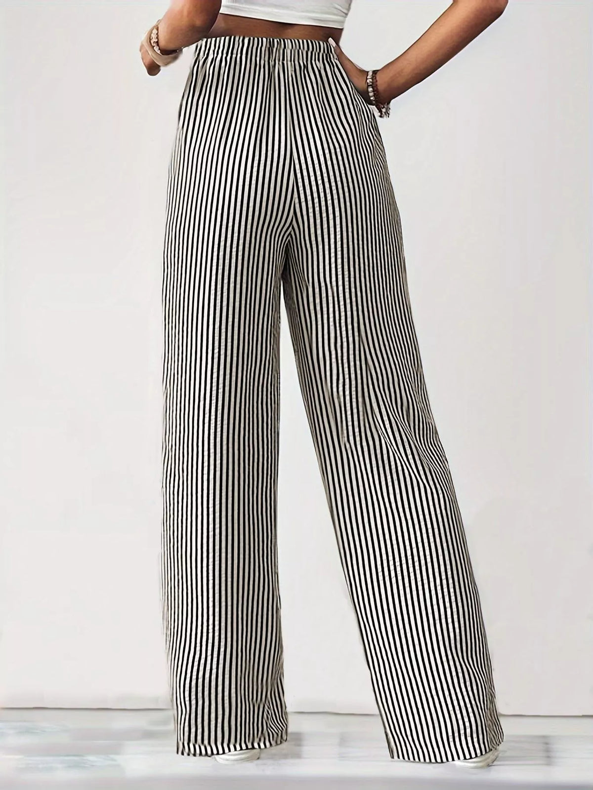 Striped High-Waisted Wide Leg Pants