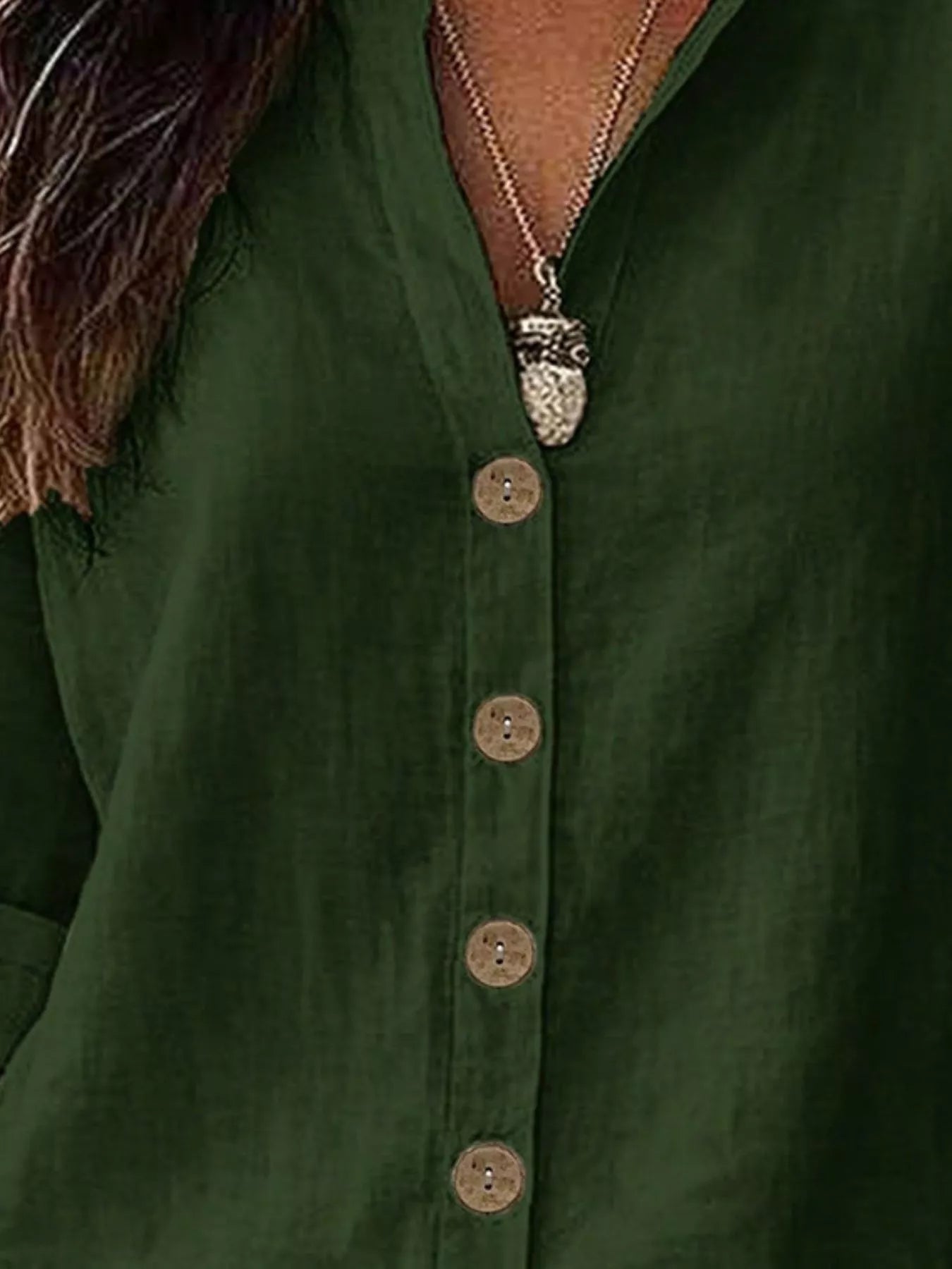 V-Neck Button-Up Long Sleeve Shirt