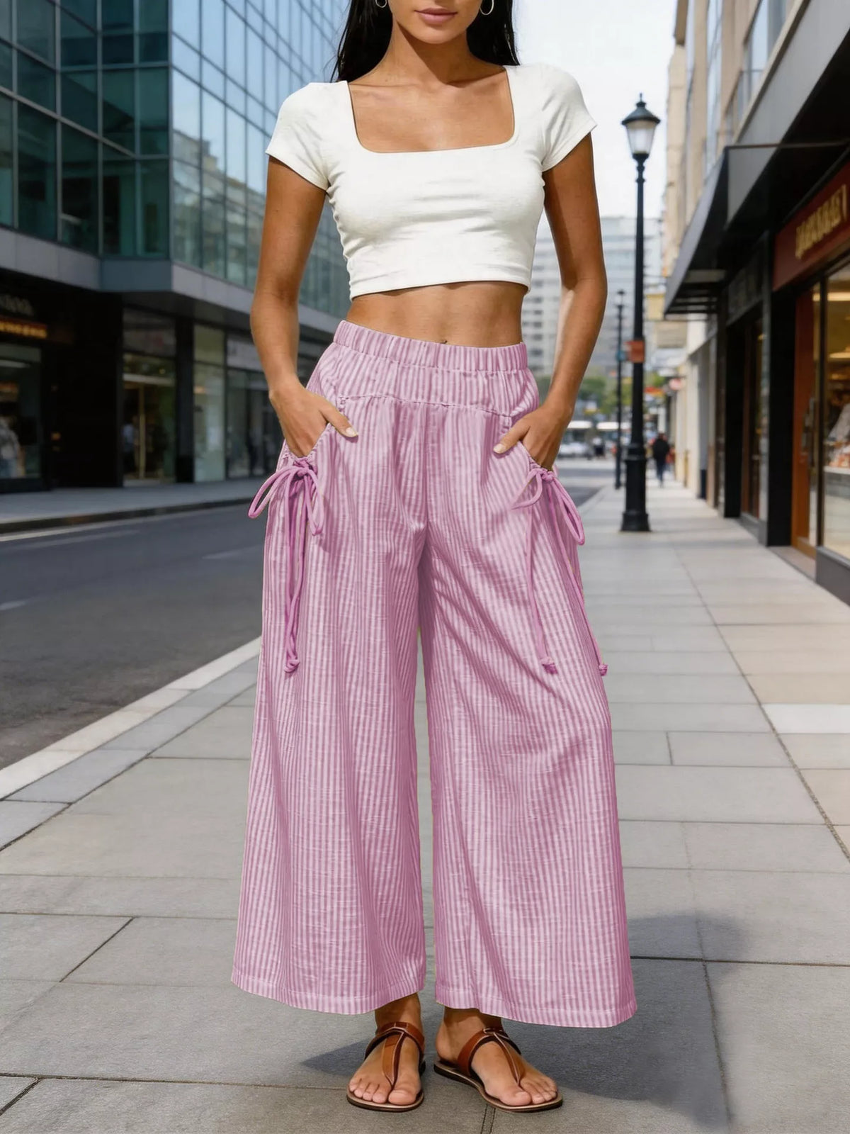High-Waisted Striped Wide-Leg Pants