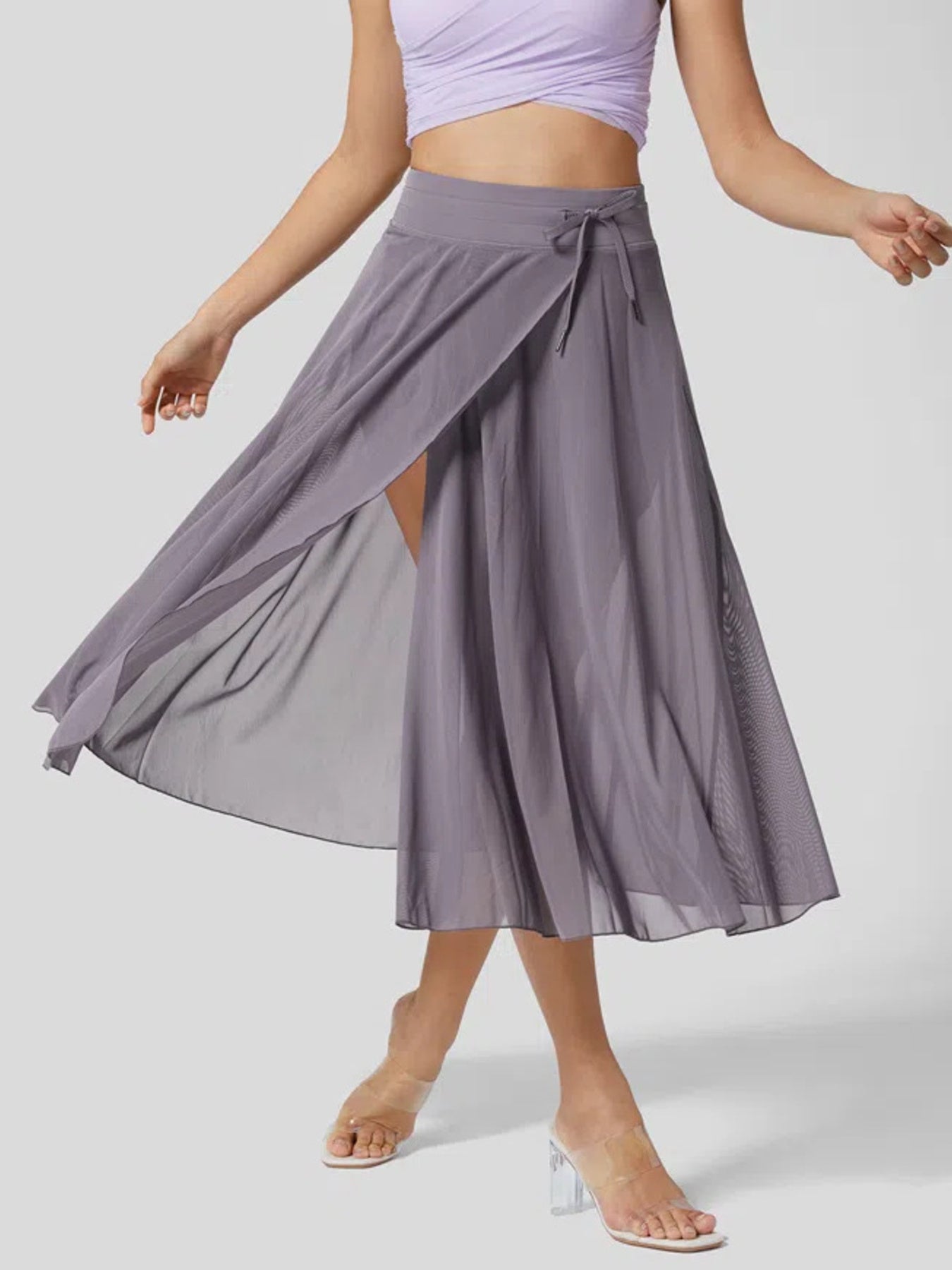 Slit Flowy Skirt with Built-In Shorts