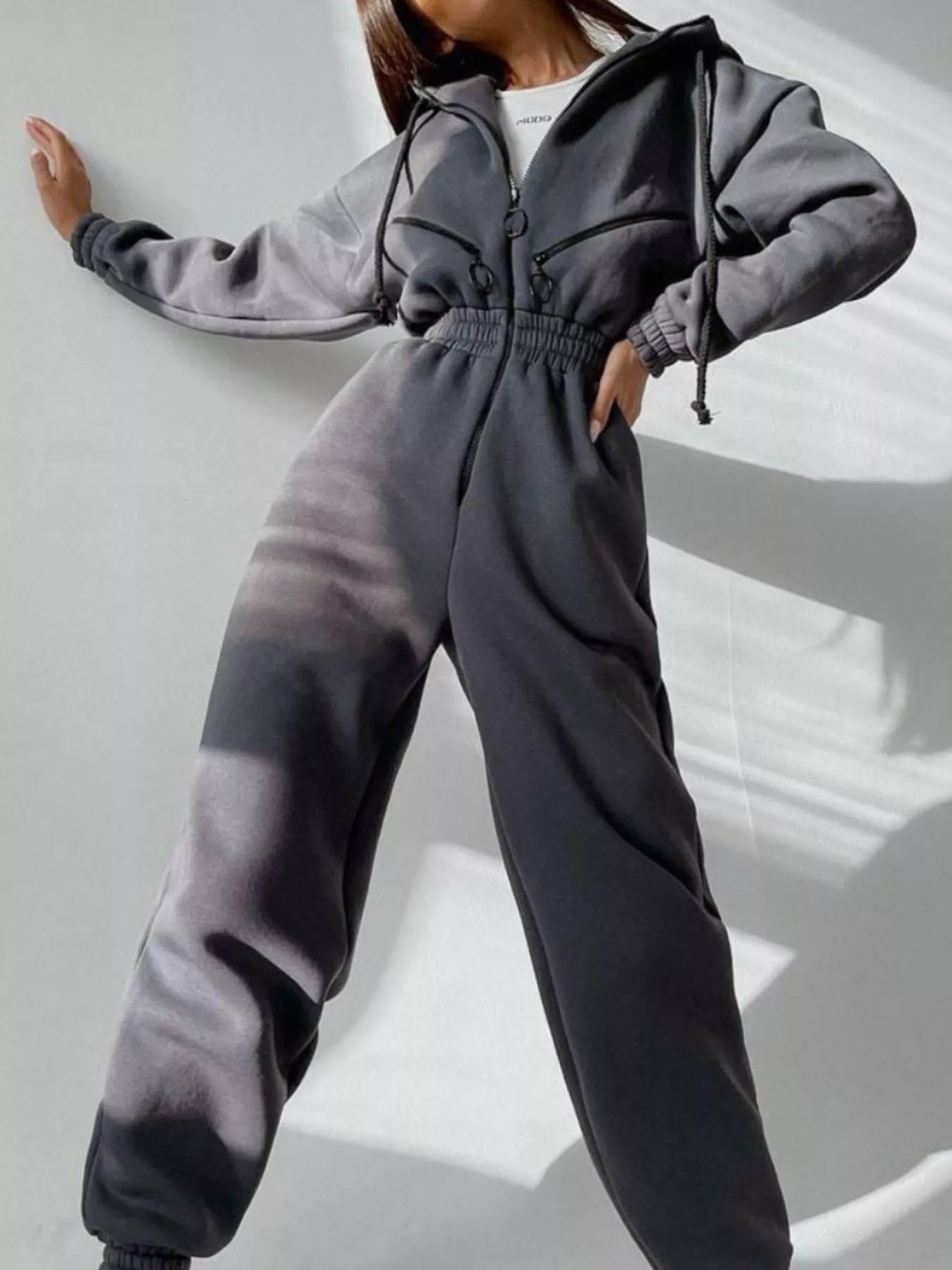 Zip Front Dropped Shoulder Jumpsuit