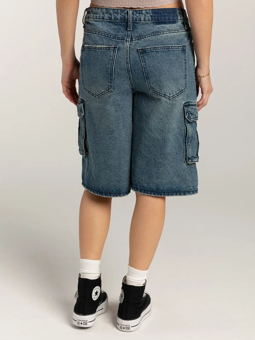 Mid-Rise Button-Front Denim Shorts by Y.Y@Denim