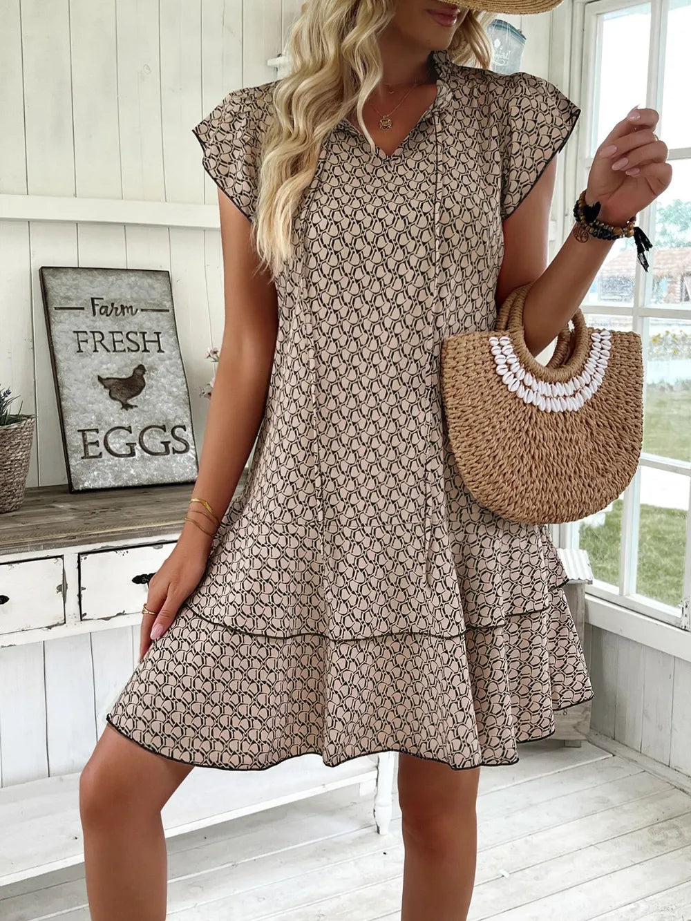 Ruffled Layered Printed Mini Dress by Sara Roman