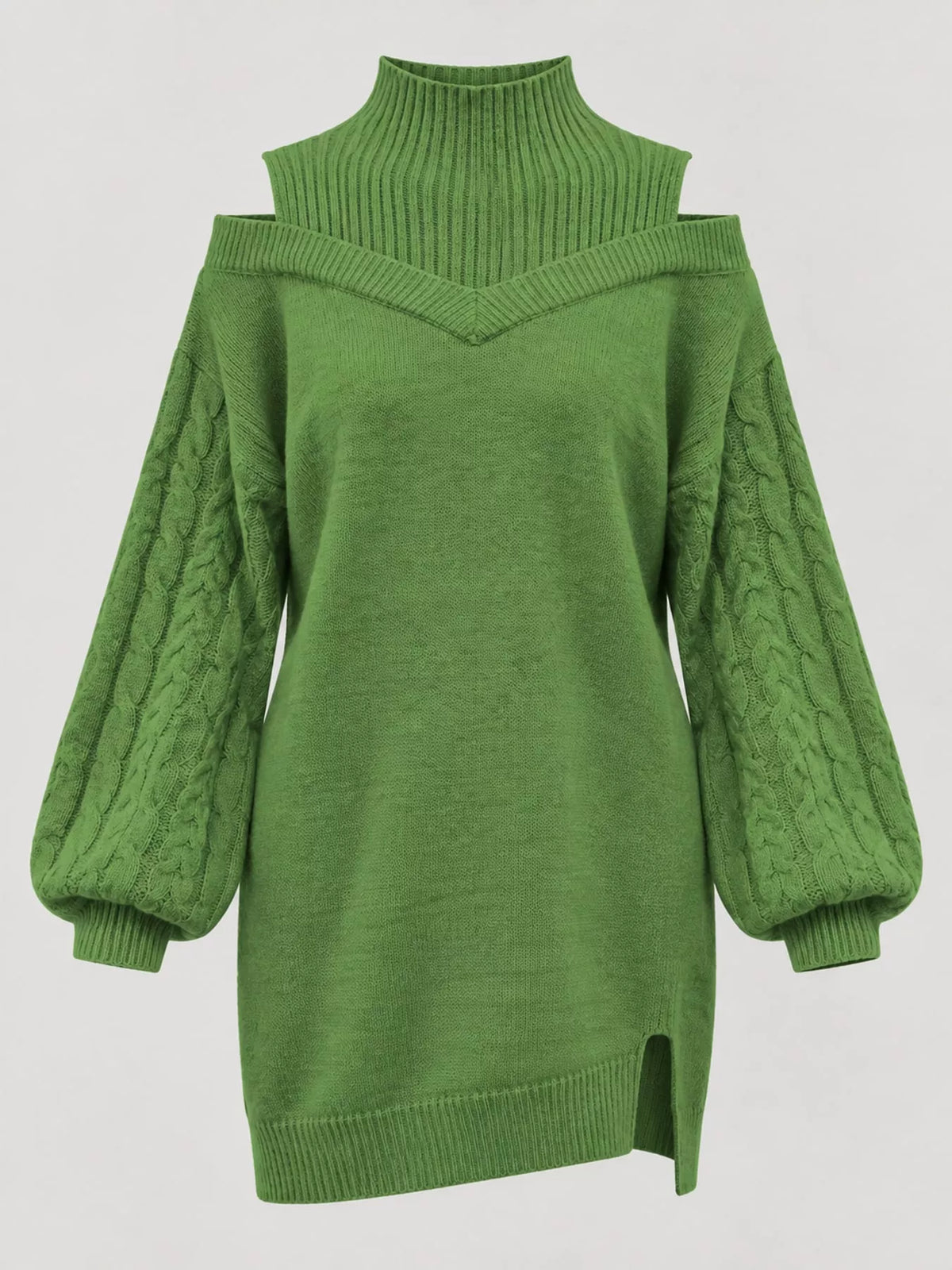 Cable-Knit Cold-Shoulder Mock-Neck Sweater Dress