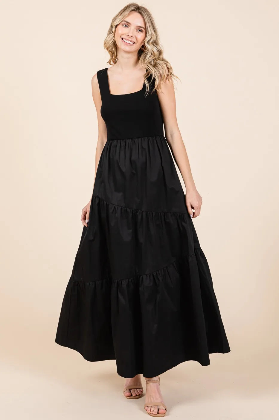 Mix Media Square Neck Maxi Dress in Black by Mittoshop