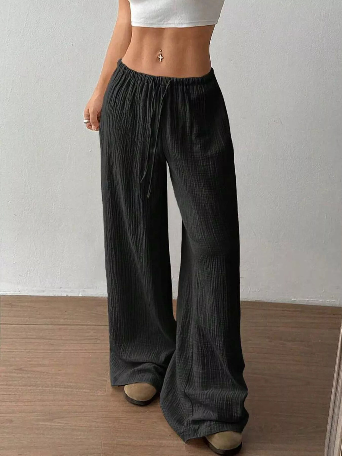Wide-Leg Drawstring Pants
