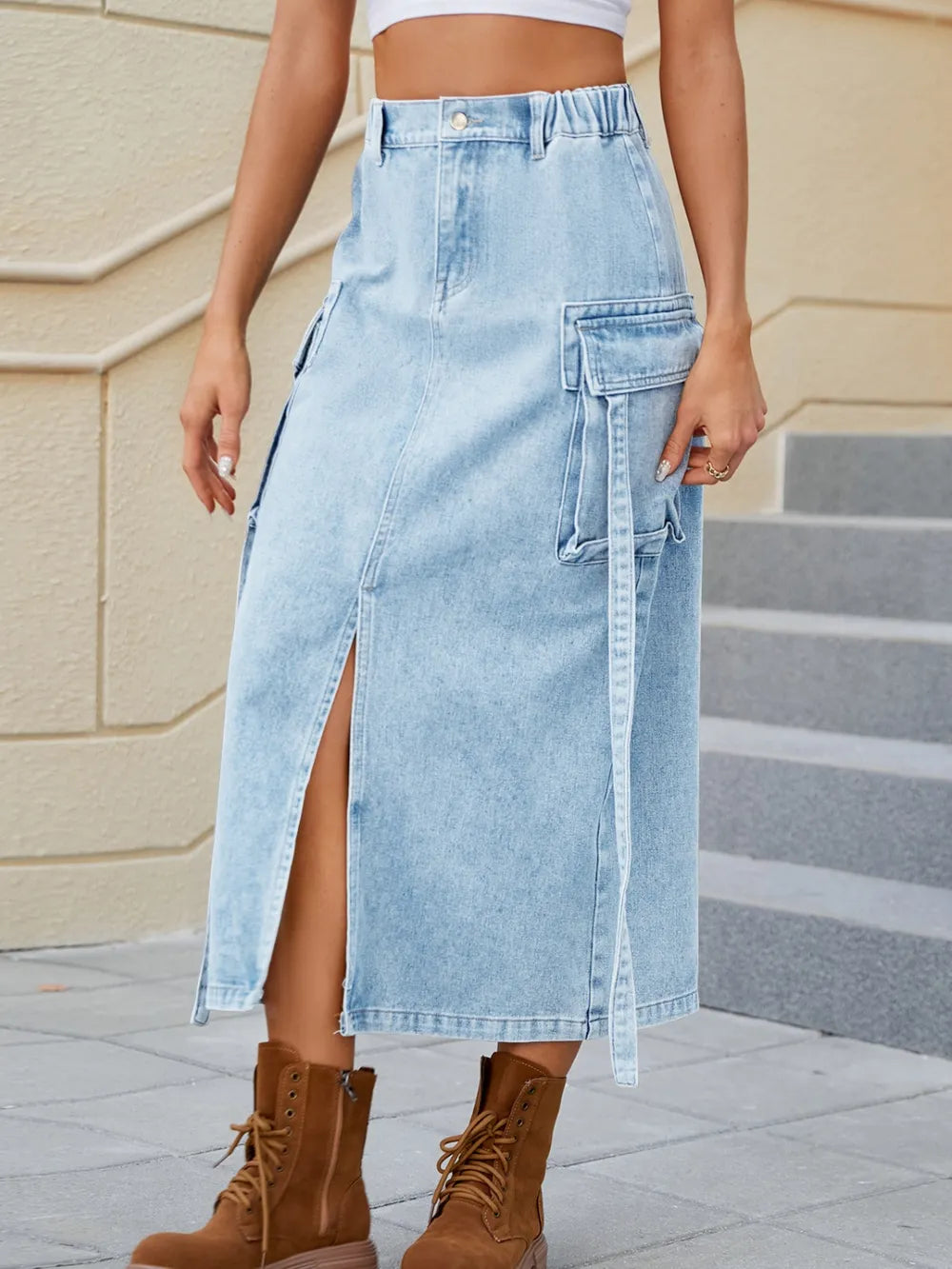 Slit High-Waist Denim Skirt by Manny