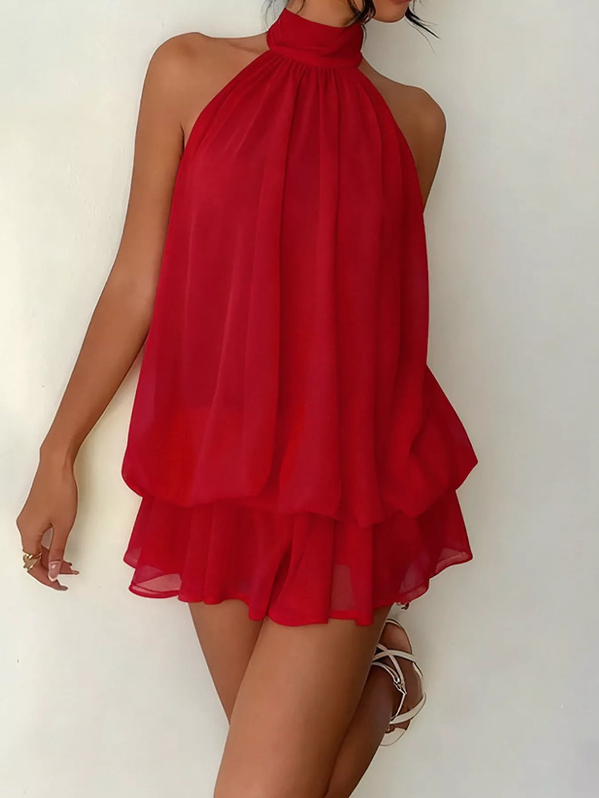 Halter Neck Ruched Mini Dress