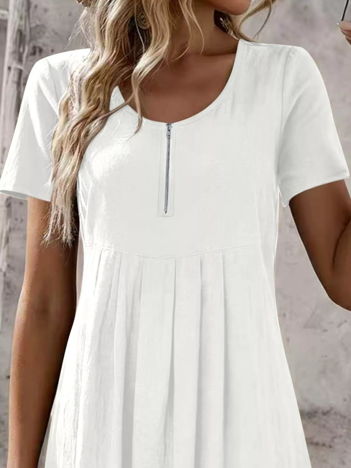 Zipper-Front Pleated A-Line Dress