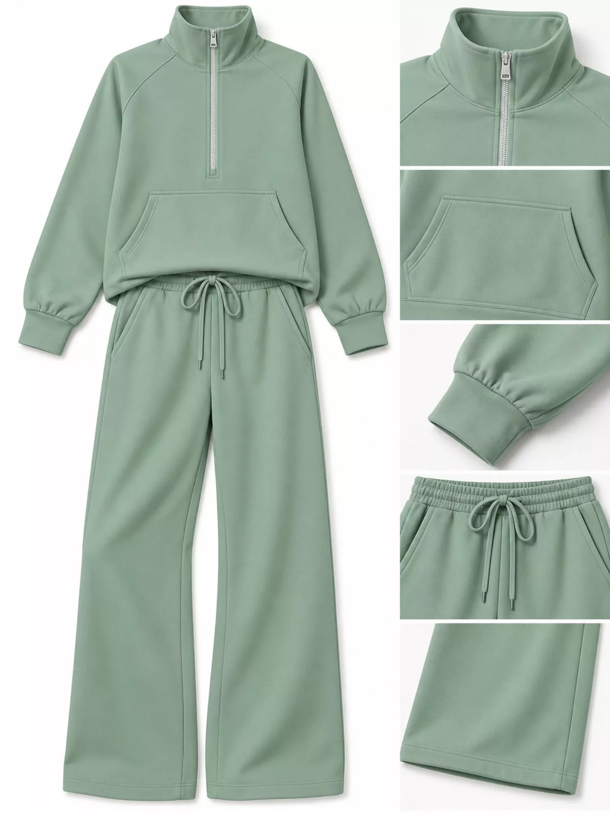 Half-Zip Sweatshirt and Wide-Leg Pants Set
