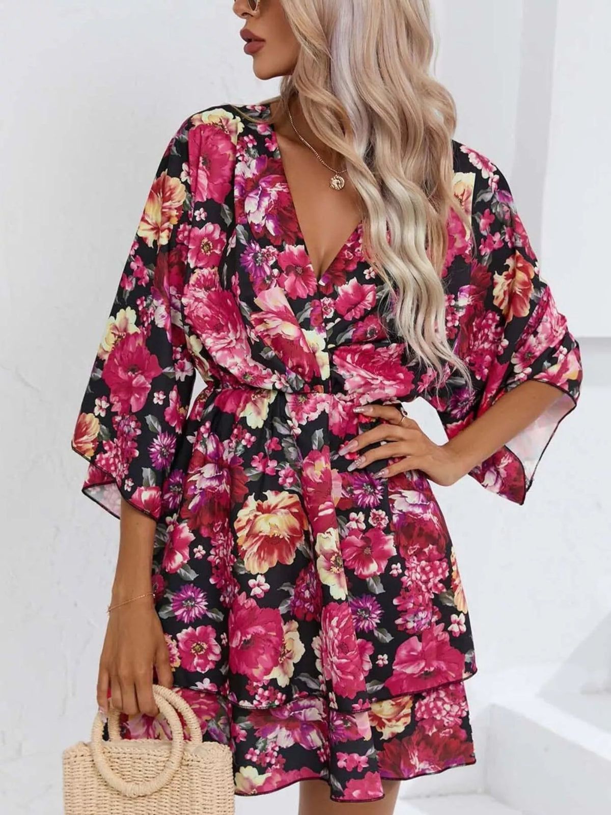 Floral Ruffle-Hem Tiered Mini Dress