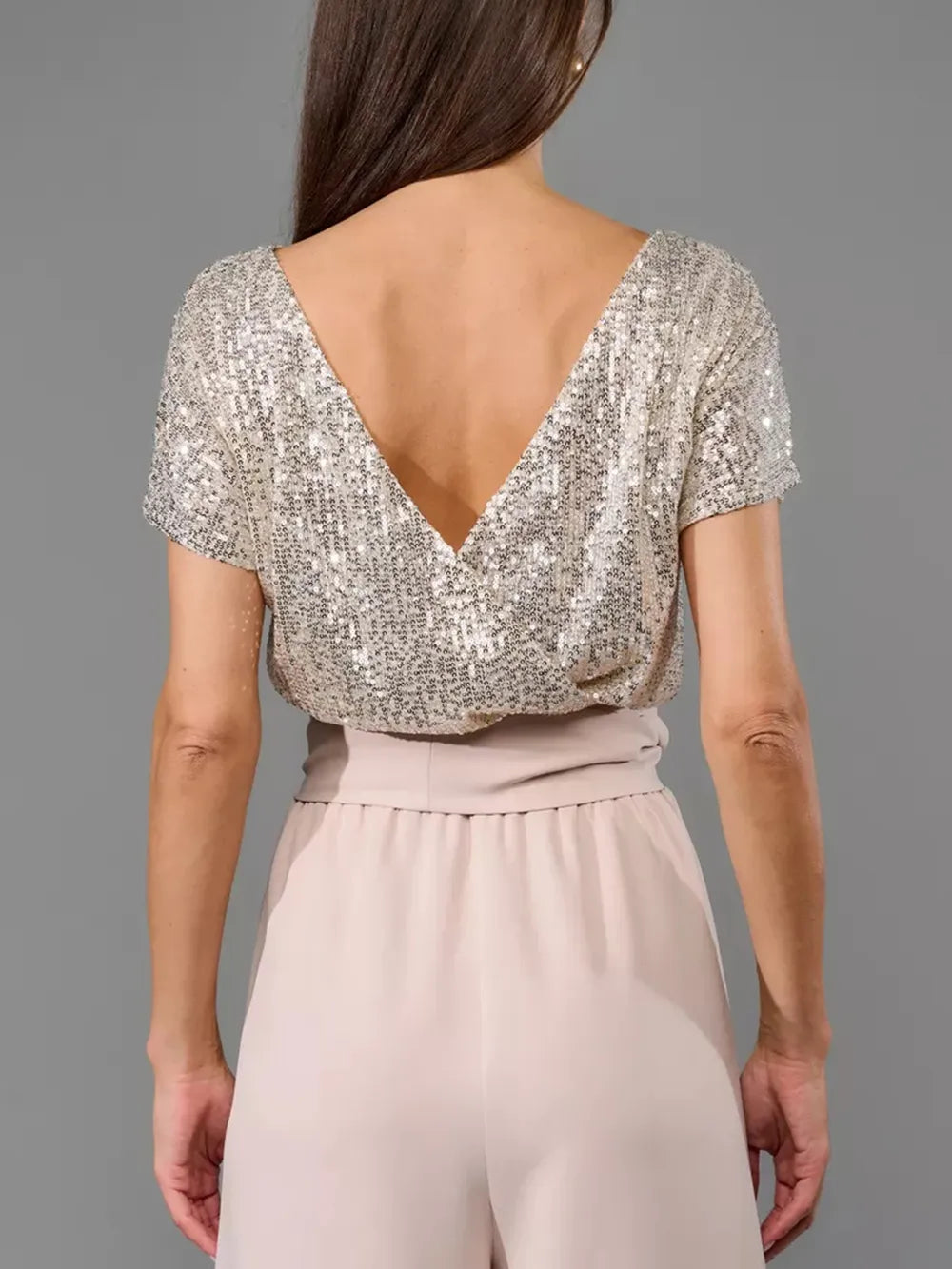 Sequin Round Neck Short Sleeve Jumpsuit, Plus Size