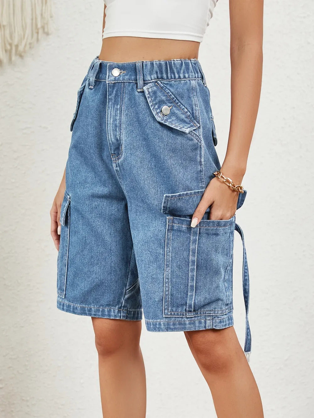 High-Waisted Pocket Denim Shorts by Manny