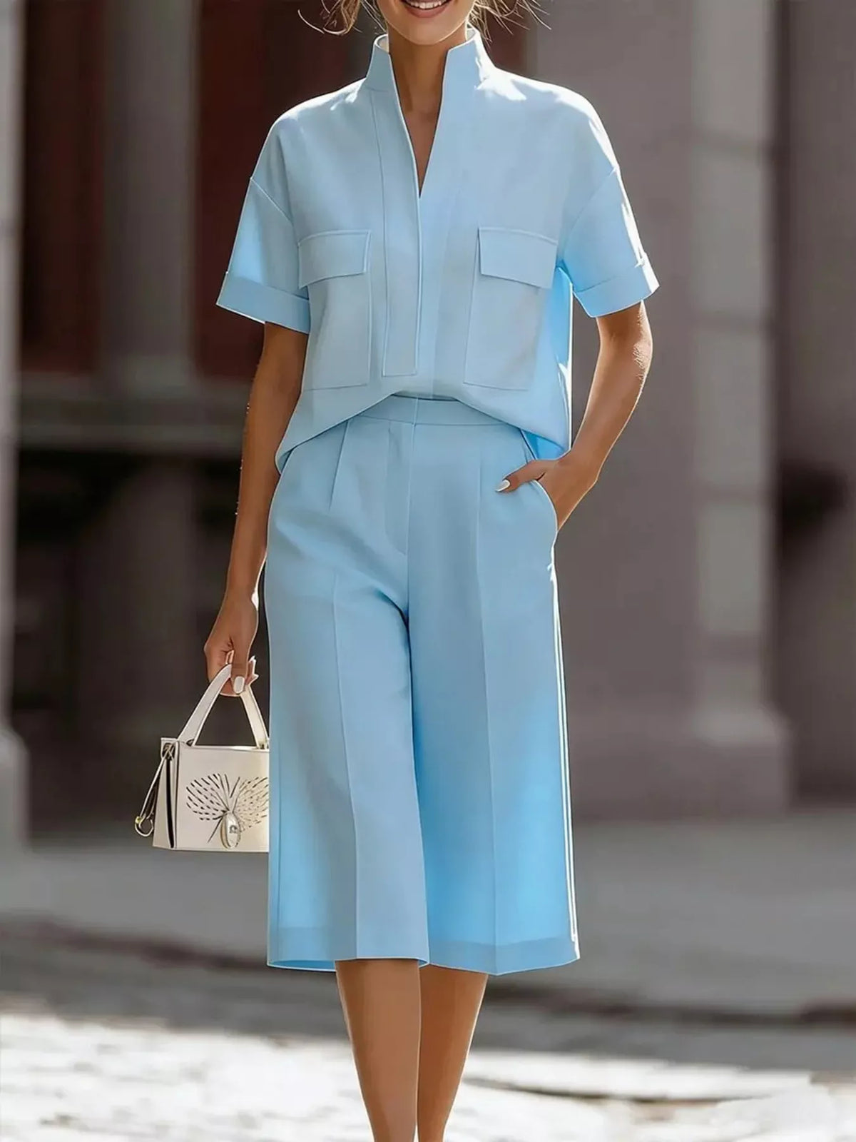 Short-Sleeve Shirt and Capris Two-Piece Set