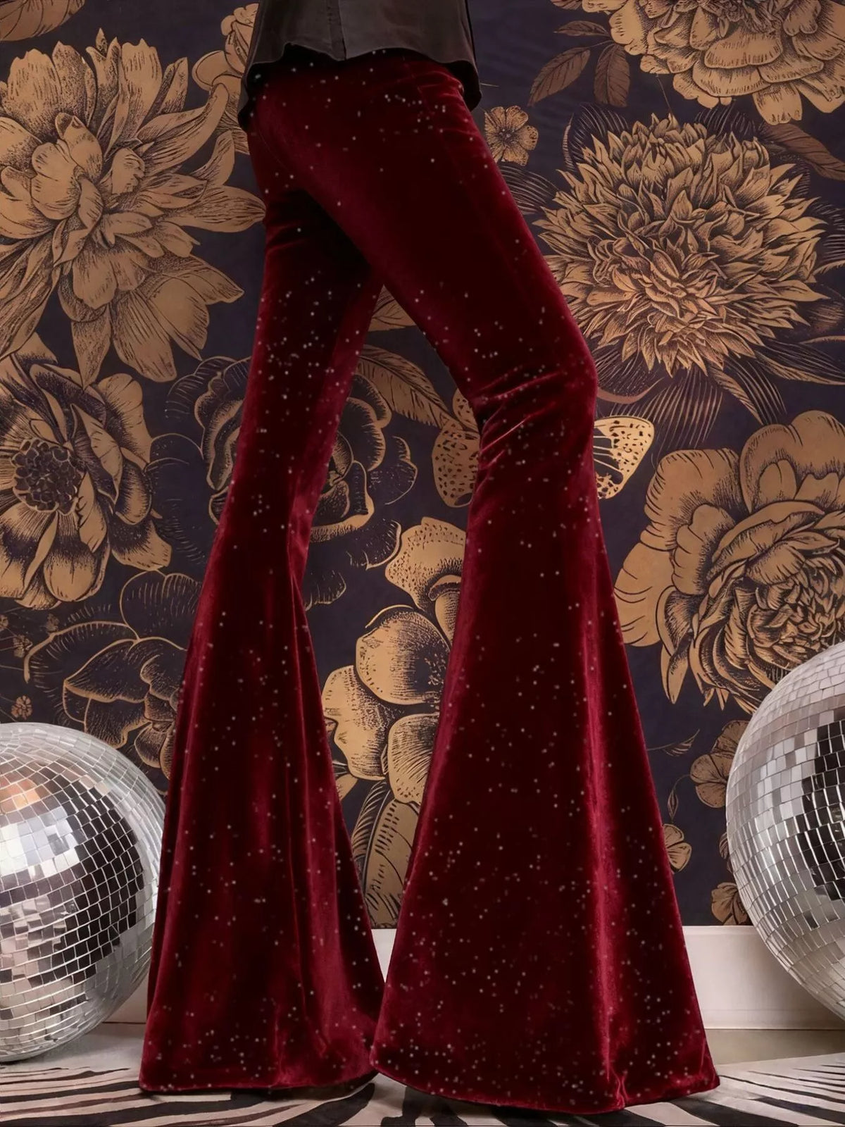 High-Waisted Velvet Flared Pants